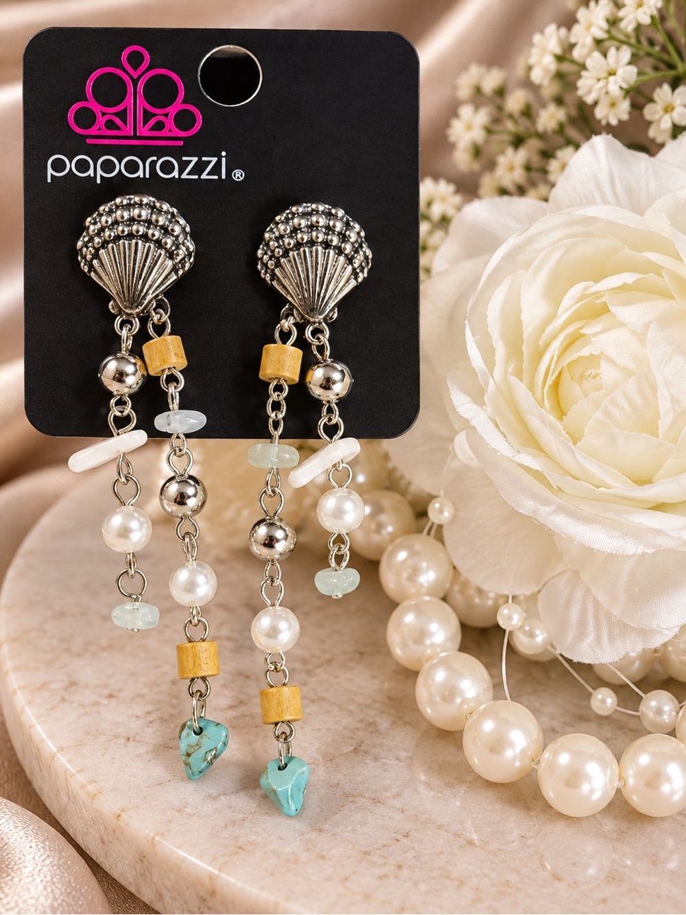 paparazzi Turquoise Pearl Shell Drop Earrings